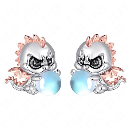 Drache Ohrringe Sterling Silber Blau Mondstein Tier Ohrstecker Schmuck Geburtstags Geschenke für Damen von Tiehuoxia