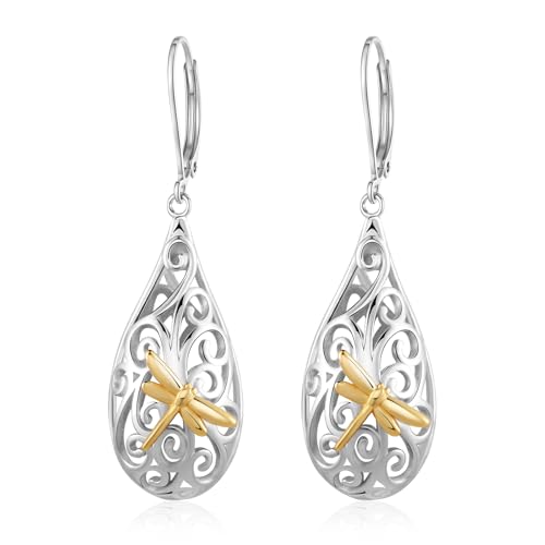Dragonfly Ohrringe Sterling Silber Filigree Teardrop Dangles Schmuck Geburtstagsgeschenke für Damen (Tier ohrringe-Libellen ohrringe) von Tiehuoxia