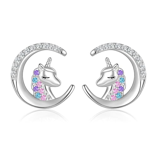 Einhorn Ohrringe aus Sterlingsilber Süße Tier Einhorn und Mond Steckerohrringe Schmuck Geschenke für Damen Tochter Enkelin Einhorn Ohrringe aus Sterlingsilber Süße Tier Einhorn und Mond Steckerohrringe Schmuck Geschenke für Damen Tochter Enkelin von Tiehuoxia