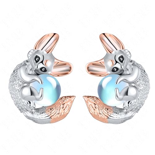 Fuchs Ohrringe aus Sterlingsilber mit Blauen Mondsteinen Tier Ohrstecker Schmuck, Geburtstags Geschenke für Damen Fuchs Ohrringe aus Sterlingsilber mit Blauen Mondsteinen Tier Ohrstecker Schmuck, Geburtstags Geschenke für Damen von Tiehuoxia