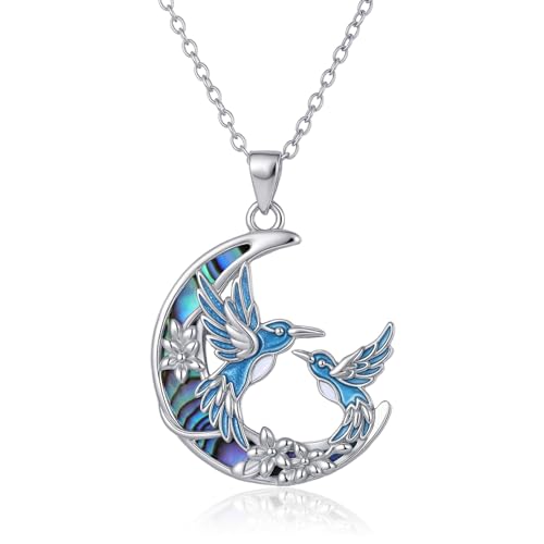 Kolibri Kette Sterling Silber Vögel auf Mond Anhänger Abalone Tierschmuck Geburtstags Geschenke für Damen Kolibri Kette Sterling Silber Vögel auf Mond Anhänger Abalone Tierschmuck Geburtstags Geschenke für Damen von Tiehuoxia