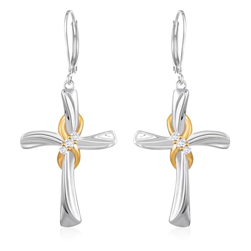 Kreuz Ohrringe für Damen Sterling Silber Religiös Christlich Baumeln Schmuck Taufe Geschenke für Mutter Frau Freunde Tochter (Kreuz ohrringe-unendlich ohrringe) von Tiehuoxia