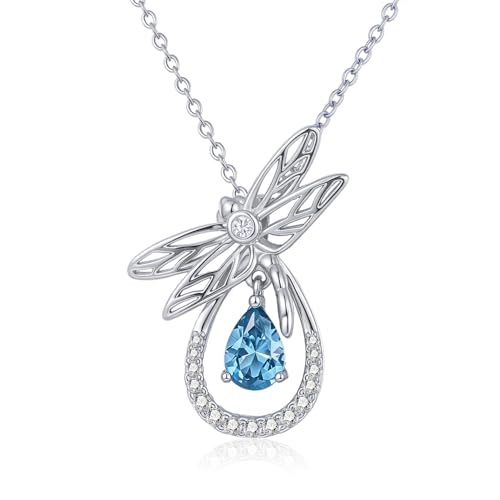 Libelle Kette Sterling Silber September Saphir Geburtsstein Anhänger Tier Teardrop Schmuck Geburtstags Geschenke für Damen von Tiehuoxia