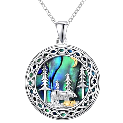 Mama Bär Ketten Sterling Silber Ketten Türkis Abalone Tier Anhänger Schmuck Geburtstagsgeschenke für Damen von Tiehuoxia