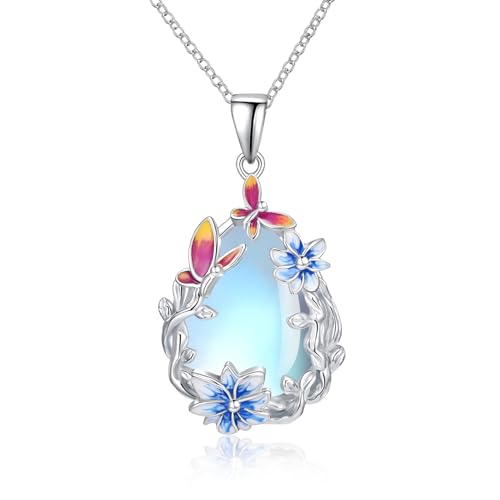 Mondstein Schmetterling Kette Sterling Silber Lotus Blume Teardrop Anhänger Tierschmuck Hochzeit Geburtstag Geschenke für Damen Mondstein Schmetterling Kette Sterling Silber Lotus Blume Teardrop Anhänger Tierschmuck Hochzeit Geburtstag Geschenke für Damen von Tiehuoxia