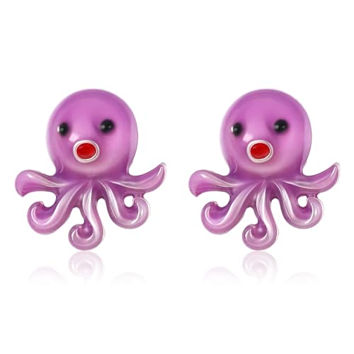 Oktopus Ohrringe Sterling Silber Lila Tier Ohrstecker Ozean Tier Fisch Schmuck Geburtstags Geschenke für Damen von Tiehuoxia