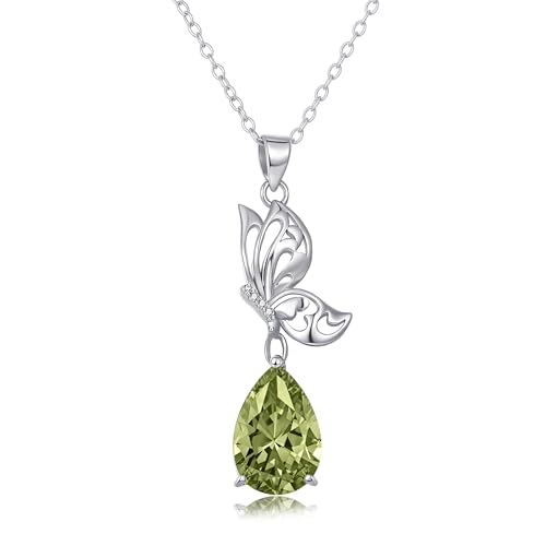 Schmetterling Kette Sterling Silber Träne Tier Peridot August Geburtsstein Anhänger Schmuck Hochzeit Jahrestag Geburtstag Geschenke für Damen (Schmetterling Kette-August Peridot) von Tiehuoxia
