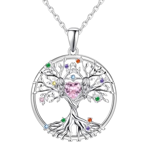 Tiehuoxia Baum des Lebens kette Sterling Silber Oktober Rosa Geburtsstein Umarmung Herz Anhänger Schmuck Geburtstagsgeschenke für Damen Tiehuoxia Baum des Lebens kette Sterling Silber Oktober Rosa Geburtsstein Umarmung Herz Anhänger Schmuck Geburtstagsgeschenke für Damen von Tiehuoxia