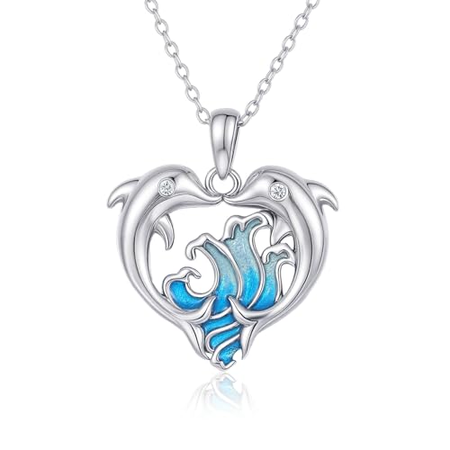 Tiehuoxia Delphin Kette Sterling Silber Herz Doppel Delfine Anhänger Ozean inspiriert Schmuck Geburtstag Weihnachts Geschenke für Damen Tiehuoxia Delphin Kette Sterling Silber Herz Doppel Delfine Anhänger Ozean inspiriert Schmuck Geburtstag Weihnachts Geschenke für Damen von Tiehuoxia