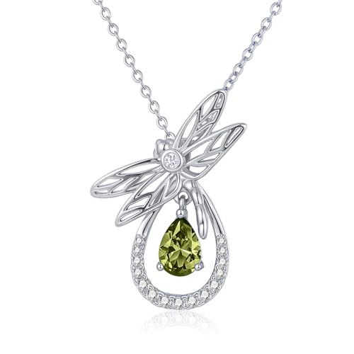 Tiehuoxia Libelle kette Sterling Silber Teardrop Geburtsstein Anhänger Schmuck Geburtstagsgeschenke für Damen Mutter Frau Freunde Tochter Enkelin (Libelle Halskette-August Peridot) von Tiehuoxia