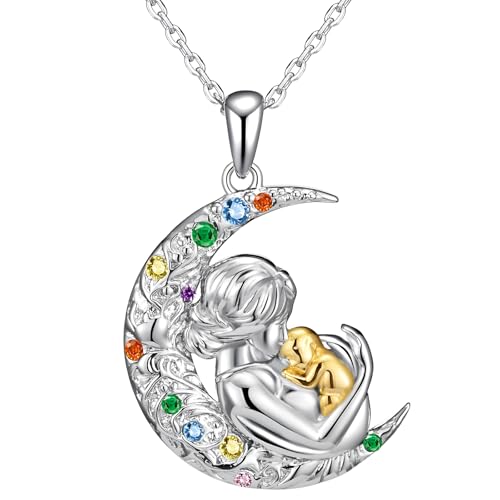 Tiehuoxia Mama Kette Sterling Silber Mutter und Tochter Sohn Umarmung Ich liebe Mama Halbmond Anhänger Schmuck Geburtstag Geschenke für Damen Mutter Großmutter (Mama Halskette-Halbmond) von Tiehuoxia