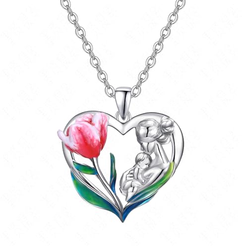 Tiehuoxia Mama Kette Sterling Silber Mutter und Tochter Sohn Umarmung Rot Tulpe Liebe Herz Anhänger Schmuck Geburtstagsgeschenke für Damen Tiehuoxia Mama Kette Sterling Silber Mutter und Tochter Sohn Umarmung Rot Tulpe Liebe Herz Anhänger Schmuck Geburtstagsgeschenke für Damen von Tiehuoxia
