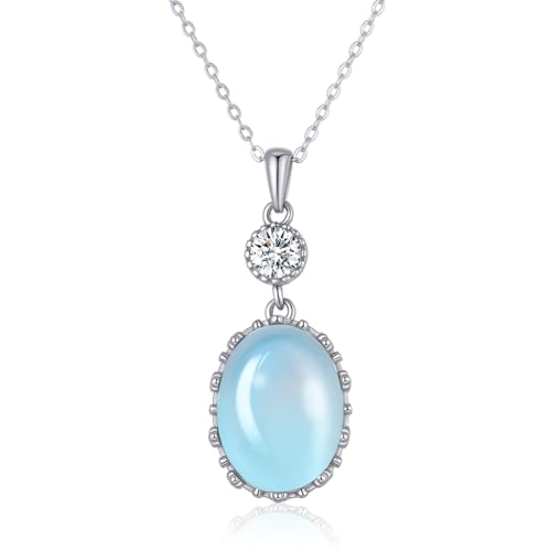 Tiehuoxia Mondstein Kette Sterling Silber Regenbogen Oval Anhänger Schmuck Weihnachten Geburtstagsgeschenke für Damen (Mondstein Kette-Ovaler Stein) von Tiehuoxia