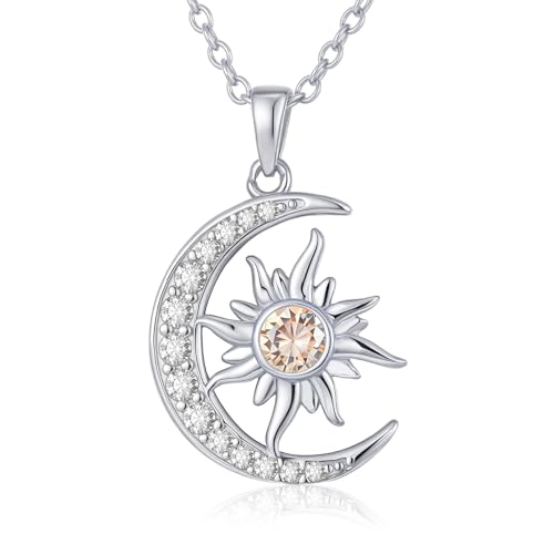 Sonne und Mond Kette Sterling Silber Sonnenschein Anhänger Schmuck Weltraum Geschenke für Damen Mutter Freunde Frau Tochter von Tiehuoxia