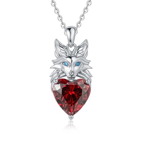 Wolf Kette Sterling Silber Tier Granat Herz Geburtsstein Anhänger Schmuck Geburtstags Geschenke für Damen Mutter Frau Freunde Tochter Wolf Kette Sterling Silber Tier Granat Herz Geburtsstein Anhänger Schmuck Geburtstags Geschenke für Damen Mutter Frau Freunde Tochter von Tiehuoxia