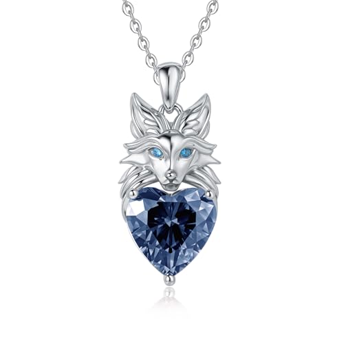 Wolf Kette Sterling Silber Tier September Saphir Herz Geburtsstein Anhänger Schmuck Geburtstags Geschenke für Damen Mutter Frau Freunde Tochter (Wolf Kette-September Saphir) von Tiehuoxia