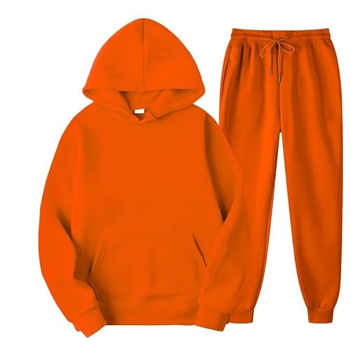 Tielag Trainingsanzug Jogginganzug Herren Hoodies mit Hose Männer Baggy Sportanzug Basic Freizeitanzug Jogginghose mit Taschen Herren Joggingsuit Sportbekleidung, L, Orange von Tielag