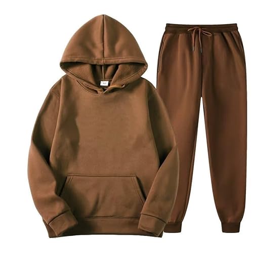 Tielag Trainingsanzug Jogginganzug Herren Hoodies mit Hose Männer Baggy Sportanzug Basic Freizeitanzug Jogginghose mit Taschen Herren Joggingsuit Sportbekleidung, XL, Braun von Tielag