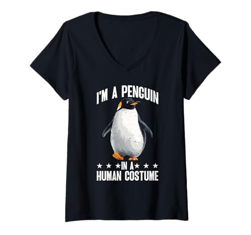 Damen I'm A Penguin In A Human Costume Kid Cosplay süß - T-Shirt mit V-Ausschnitt Damen I'm A Penguin In A Human Costume Kid Cosplay süß - T-Shirt mit V-Ausschnitt von Tier Cosplay Humor Kid Events