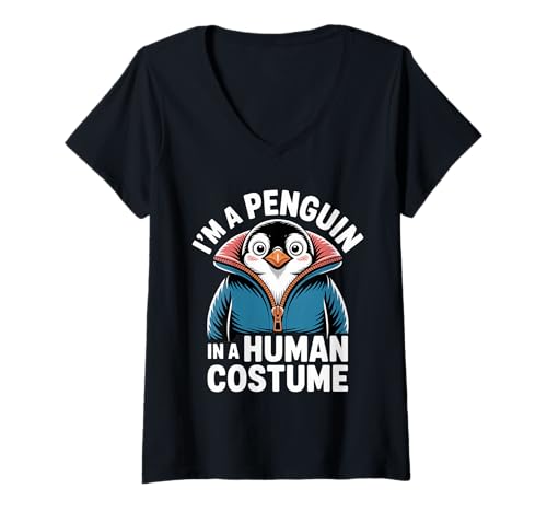 Damen I'm A Penguin In A Human Costume Kid Cosplay süß - T-Shirt mit V-Ausschnitt Damen I'm A Penguin In A Human Costume Kid Cosplay süß - T-Shirt mit V-Ausschnitt von Tier Cosplay Humor Kid Events