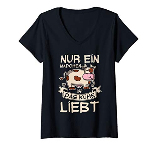 Damen Nur ein Mädchen das Kühe liebt Kuh T-Shirt mit V-Ausschnitt Damen Nur ein Mädchen das Kühe liebt Kuh T-Shirt mit V-Ausschnitt von Tier Geschenk Kuh Landwirt