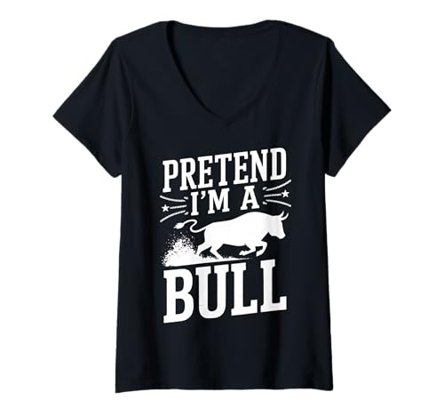 Damen Pretend I'm A Bull T-Shirt mit V-Ausschnitt Damen Pretend I'm A Bull T-Shirt mit V-Ausschnitt von Tier Stier Party Halloween