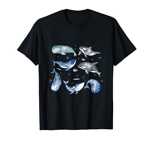 Wal Wasserfarbe Ozean Meer Geschenk Wale T-Shirt Wal Wasserfarbe Ozean Meer Geschenk Wale T-Shirt von Tier & Tierschutz Wal Geschenke mit Wasserfarbe