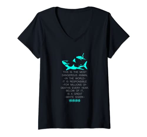 Damen Scuba Diving Hai Fische Gefährlich Tauchen Lächeln Glück T-Shirt mit V-Ausschnitt von Tiere Die Tauchen