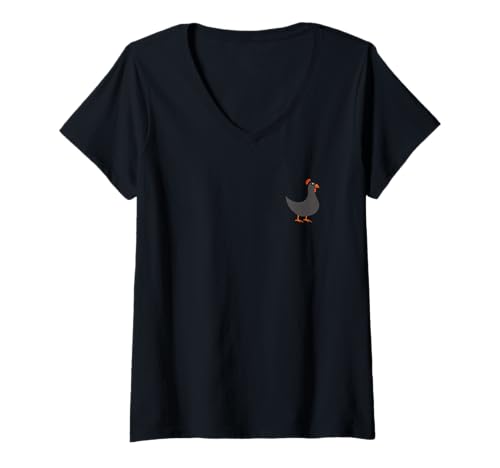 Damen Süße kleine Tiere minimalistischer Vogel einfach Perlhuhn T-Shirt mit V-Ausschnitt Damen Süße kleine Tiere minimalistischer Vogel einfach Perlhuhn T-Shirt mit V-Ausschnitt von Tiere Vögel süße kleine Tor Guinea Geflügel