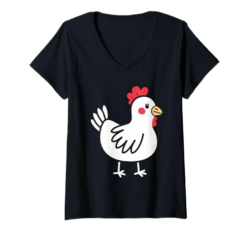 Damen Süße kleine Tiere minimalistischer Vogel einfach Perlhuhn T-Shirt mit V-Ausschnitt Damen Süße kleine Tiere minimalistischer Vogel einfach Perlhuhn T-Shirt mit V-Ausschnitt von Tiere Vögel süße kleine Tor Guinea Geflügel