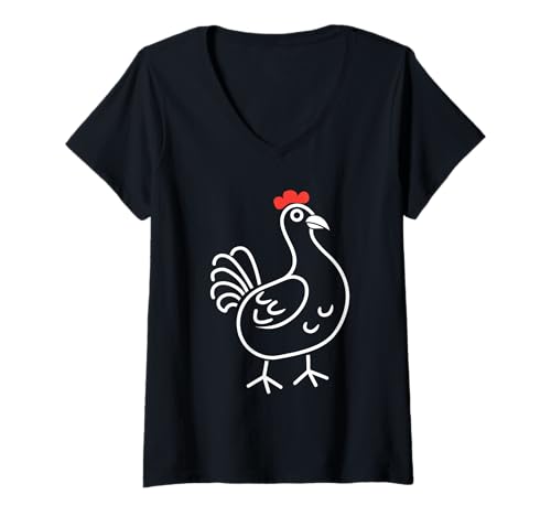 Damen Süße kleine Tiere minimalistischer Vogel einfach Perlhuhn T-Shirt mit V-Ausschnitt Damen Süße kleine Tiere minimalistischer Vogel einfach Perlhuhn T-Shirt mit V-Ausschnitt von Tiere Vögel süße kleine Tor Guinea Geflügel