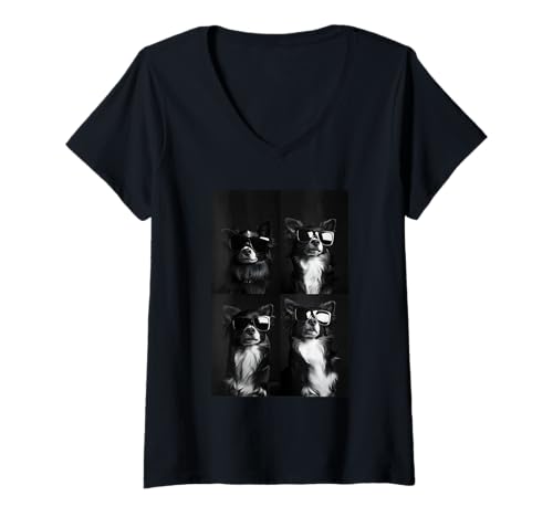 Damen Lustiger süßer Hund Australian Shepherd in Sunglasses T-Shirt mit V-Ausschnitt Damen Lustiger süßer Hund Australian Shepherd in Sunglasses T-Shirt mit V-Ausschnitt von Tiere in verschiedenen Posen