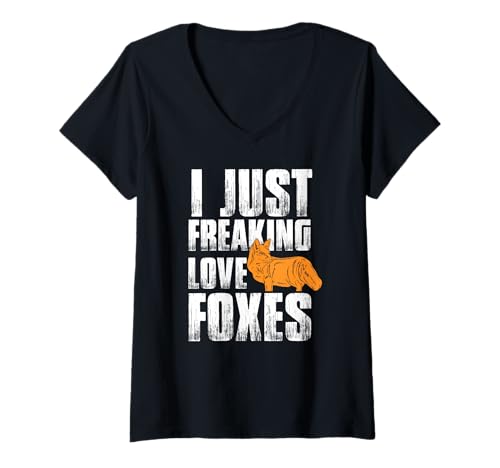 Damen Ich Liebe Füchse Lustiger Spruch Tierfreund Humor T-Shirt mit V-Ausschnitt Damen Ich Liebe Füchse Lustiger Spruch Tierfreund Humor T-Shirt mit V-Ausschnitt von Tierfan Aussage Lustige Fuchsbegeisterung