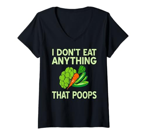 Damen Ich Esse Nichts was Kackt Lustiger Vegan Spruch T-Shirt mit V-Ausschnitt Damen Ich Esse Nichts was Kackt Lustiger Vegan Spruch T-Shirt mit V-Ausschnitt von Tierfrei Pflanzenbasiert Veganer Humor