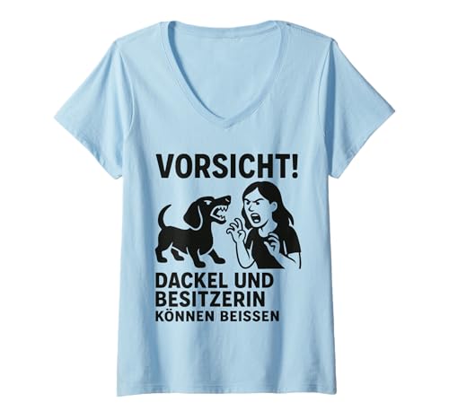 Damen Vorsicht Dackel Besitzerin Hunde Spruch T-Shirt mit V-Ausschnitt Damen Vorsicht Dackel Besitzerin Hunde Spruch T-Shirt mit V-Ausschnitt von Tierfreunde Humor