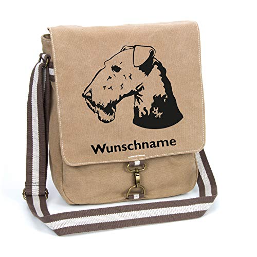 Airedale Terrier Schultertasche Umhängetasche Tasche mit Hundemotiv und Namen personalisiert (Motiv 2) von Tierisch-tolle Geschenke