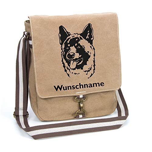 Akita Inu Hundemotiv Canvas Schultertasche inklusive Wunschname (Bedruckt mit deinem Wunschnamen) Umhängetasche Tasche Motiv 2 von Tierisch-tolle Geschenke