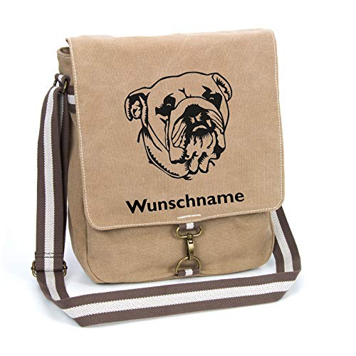 American Bulldog Canvas Schultertasche Umhängetasche Tasche mit Hundemotiv und Namen personalisiert (Motiv 1) von Tierisch-tolle Geschenke