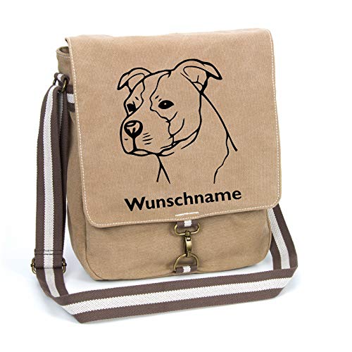 American Staffordshire Terrier Canvas Schultertasche Umhängetasche Tasche mit Hundemotiv und Namen personalisiert (Motiv 1) von Tierisch-tolle Geschenke