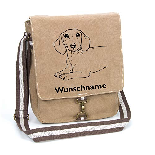 Dackel Kurzhaar Schultertasche Umhängetasche Tasche mit Hundemotiv und Namen personalisiert (Motiv 2) von Tierisch-tolle Geschenke