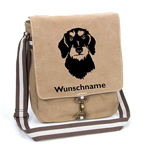 Dackel Rauhaar Schultertasche Umhängetasche Tasche mit Hundemotiv und Namen personalisiert von Tierisch-tolle Geschenke