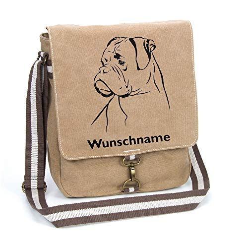 Deutscher Boxer Canvas Schultertasche Umhängetasche Tasche mit Hundemotiv und Namen personalisiert von Tierisch-tolle Geschenke