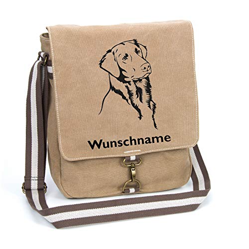 Flat Coated Retriever Canvas Schultertasche Umhängetasche Tasche mit Hundemotiv und Namen personalisiert von Tierisch-tolle Geschenke