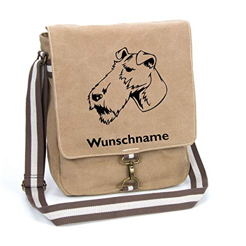 Foxterrier Drahthaar Canvas Schultertasche Umhängetasche Tasche mit Hundemotiv und Namen personalisiert von Tierisch-tolle Geschenke