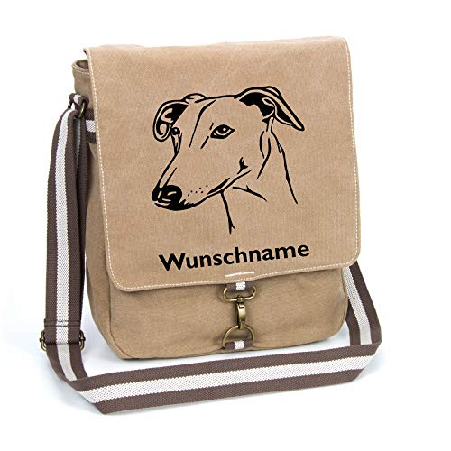 Galgo Español Schultertasche Umhängetasche Tasche mit Hundemotiv und Namen personalisiert (Motiv 2) von Tierisch-tolle Geschenke