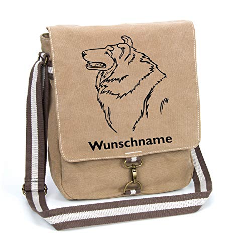 Langhaarcollie Schultertasche Umhängetasche Tasche mit Hundemotiv und Namen personalisiert von Tierisch-tolle Geschenke