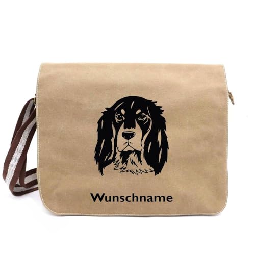 Tierisch-tolle Geschenke Epagneul Breton Brittany Spaniel 2 - Canvas Schultertasche Messenger mit Namen von Tierisch-tolle Geschenke