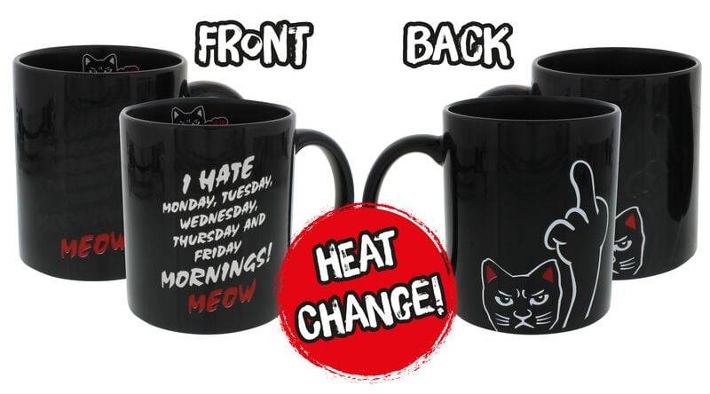 Tierisch I Hate Mornings! Meow - Tasse mit Thermoeffekt Becher schwarz von Tierisch
