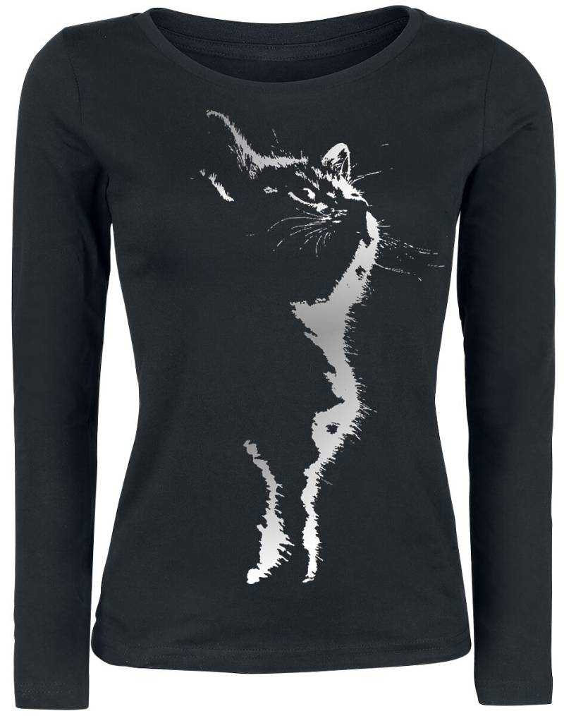 Tierisch Langarmshirt - Cat Silhouette - XL bis XXL - für Damen - Größe XXL - schwarz von Tierisch