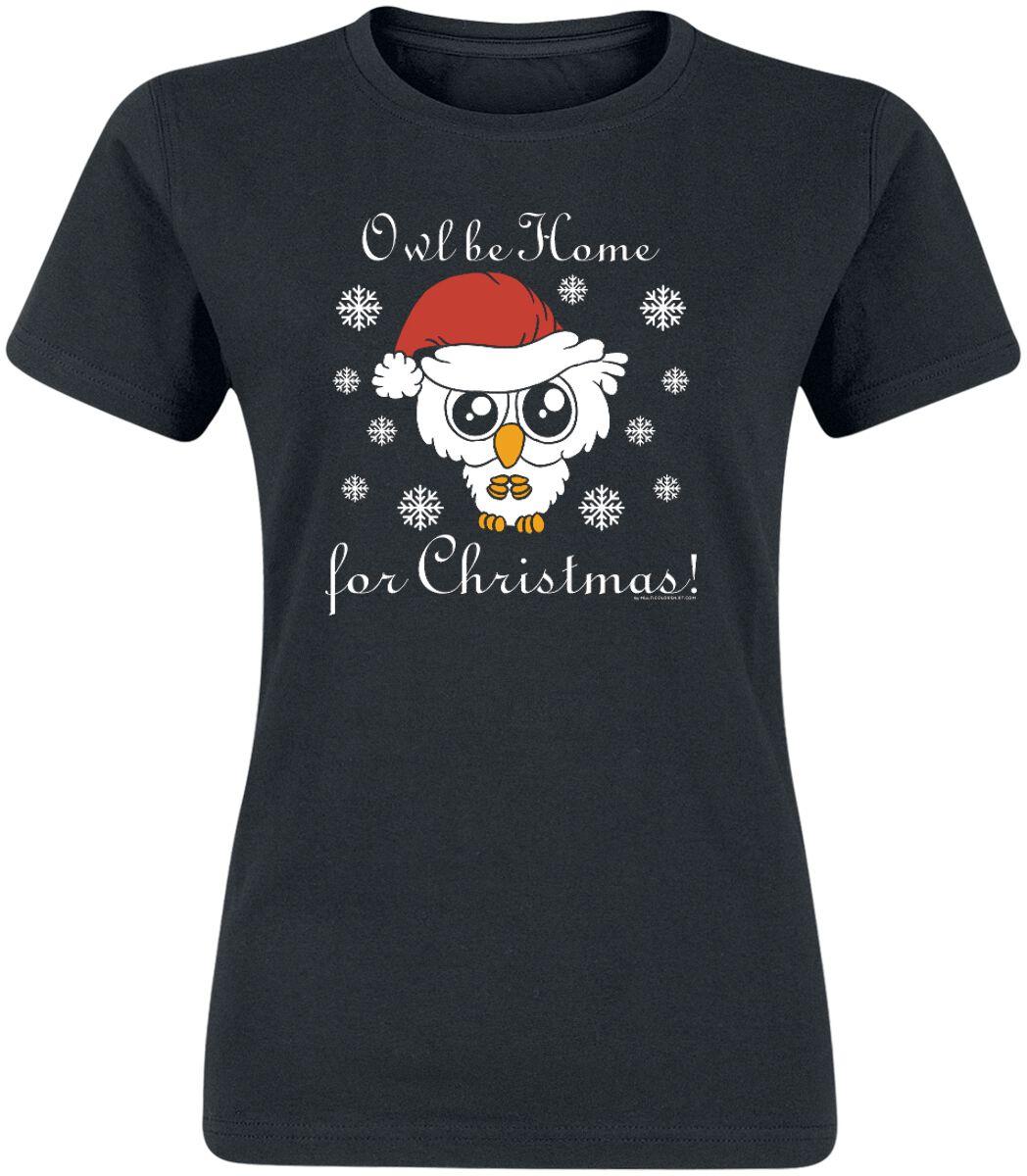 Tierisch Owl Be Home For Christmas T-Shirt schwarz in XL von Tierisch